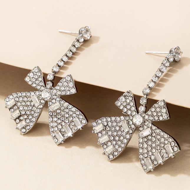 Silver Crystal Bow Earrings