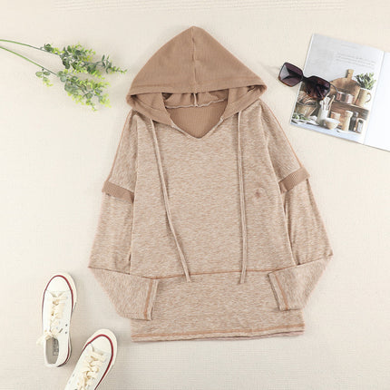 Solid Color Loose Casual Waffle Long Sleeve Knit Top