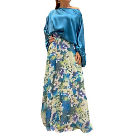 Wholesale Women's Autumn Long Sleeve Top High Waist Printed Skirt Two Piece Set
