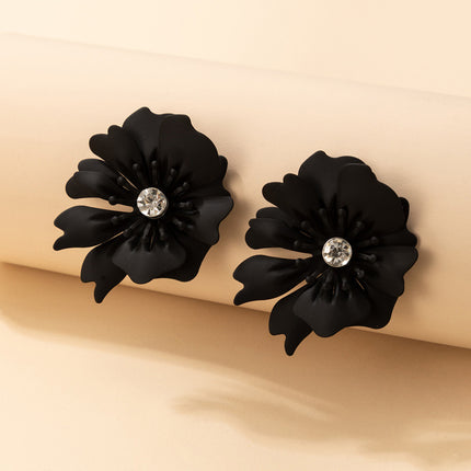 Großhandelslegierungs-Damen-schwarze Blumenrhinestone-Ohrringe