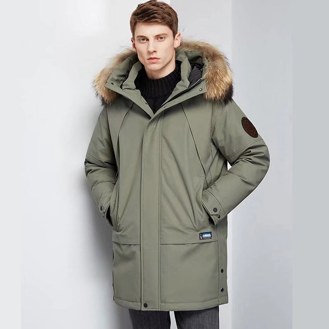 Abrigo de plumón con cuello de piel grande con capucha de talla grande de invierno para hombre