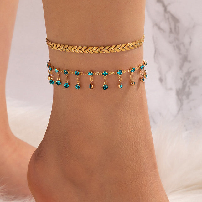Rhinestone Tassel Double Anklet Geometric Aircraft Chain Multilayer Anklet