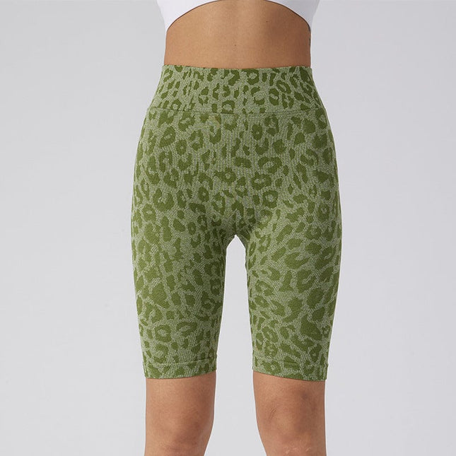 Women's High Waist Leopard Gym Pants Sports Yoga Shorts
