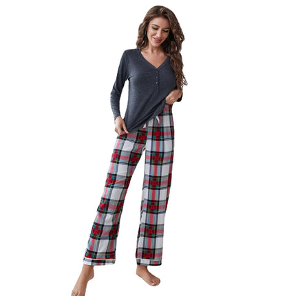 Ladies Pajamas Long Sleeve Plaid Homewear Set