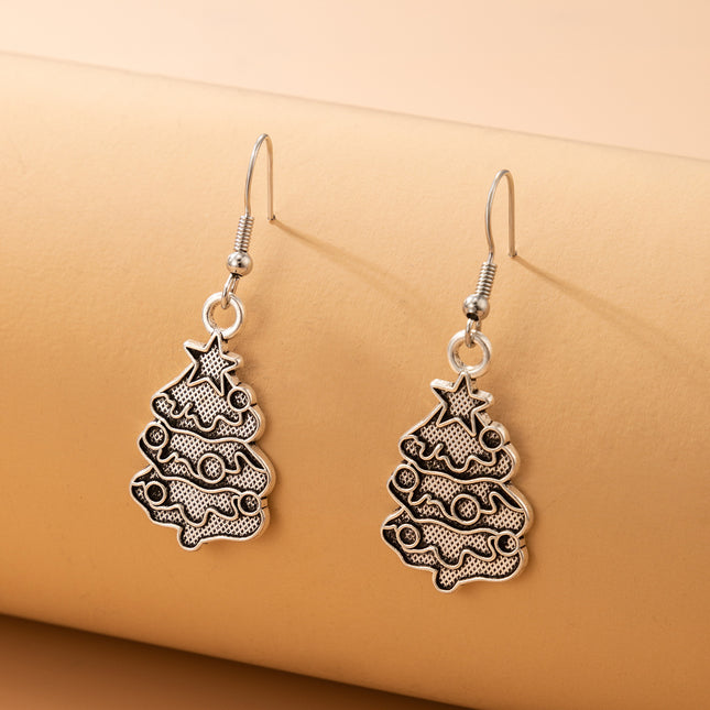 Christmas Tree Silver Irregular Geometric Earrings