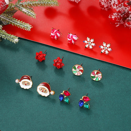 Wholesale Christmas Snowflake Elk Santa Claus Earrings Six Pieces