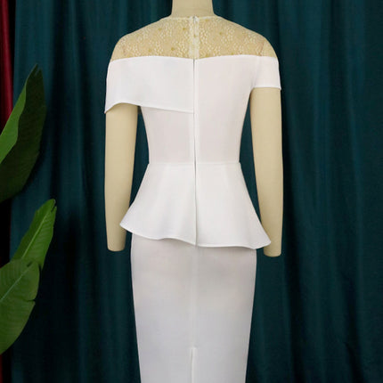 Wholesale Plus Size Ladies Lace Stitching Falbala Wrap Hip Dress
