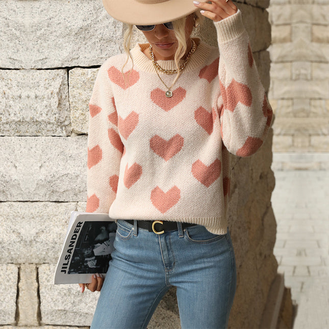 Wholesale Ladies Fall Winter Love Christmas Jacquard Warm Thick Sweater