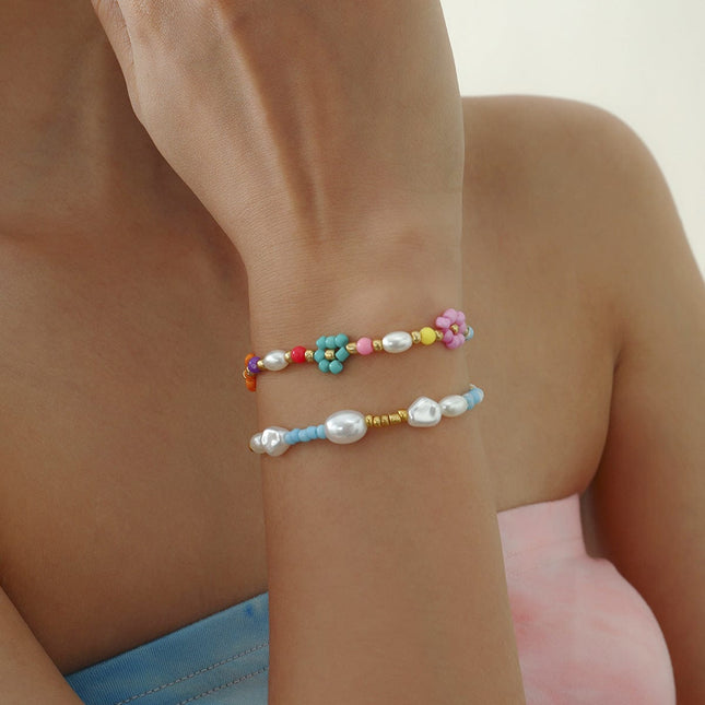 Wholesale Fashion Colorful Flower Pearl Rice Bead Bracelet