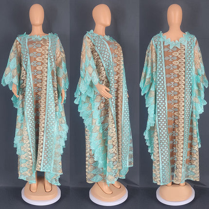 Wholesale African Women's Plus Size Water Soluble Lace Long Burqa Dress Two Piece Set