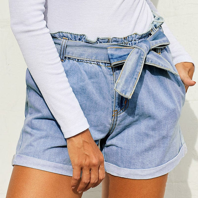 Wholesale Women's Plus Size High Waist Slim Rolled Jeans Shorts