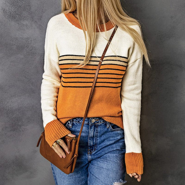 Women's Striped Round Neck Halloween Mid-length Sweater