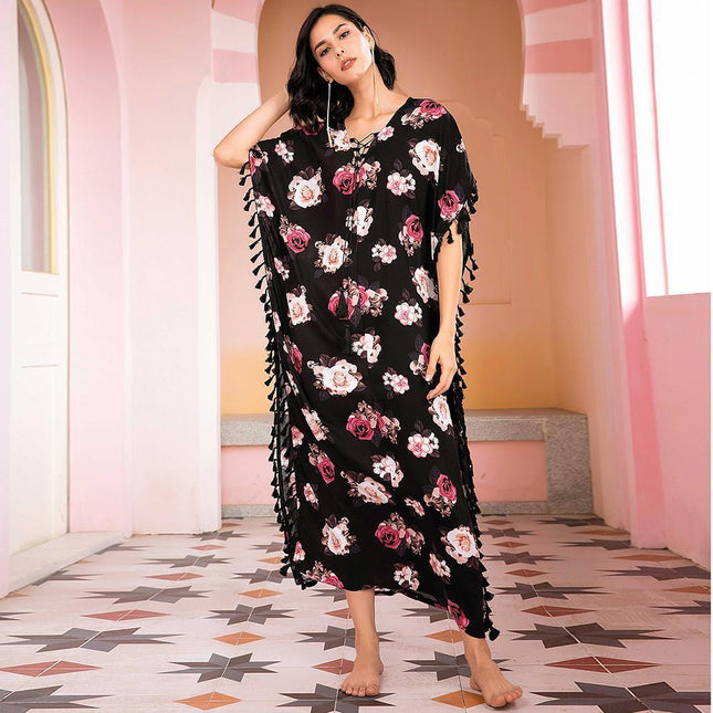 Loungewear Floral Camisón Dubai Islámico Suelto Vestido Casual