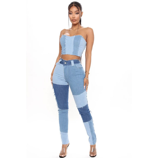 Super-Stretch-Damen-Jeans mit hoher Taille, Quaste und Bleistift