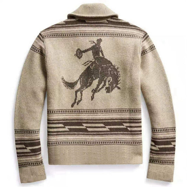 Wholesale Men's Jacquard Long Sleeve Lapel Button Cardigan Sweater Jacket