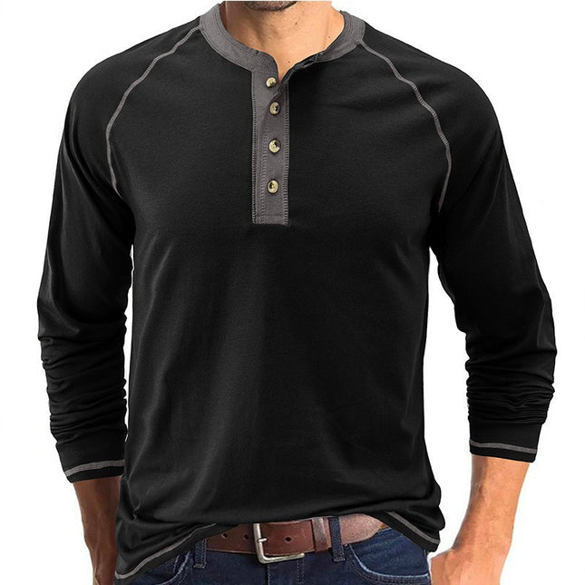 Wholesale Men's Fall Winter Casual Solid Color Long Sleeve T-Shirt
