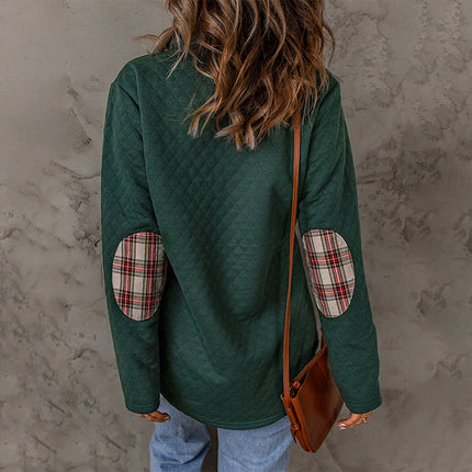 Wholesale Women's Check Color Contrast Loose Long Sleeve Sweatshirt