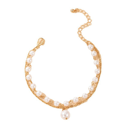 Imitation Pearl Double Layer Bracelet Beaded Chain Multilayer