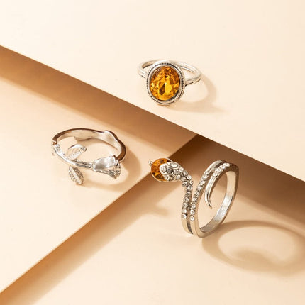 Unisex Gold Serpentine Rose 3-Piece Ring Set