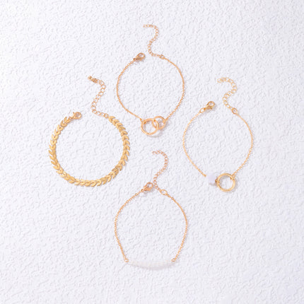 Flower Ring Four Layer Bracelet Geometric Chain Beaded Bracelet Set