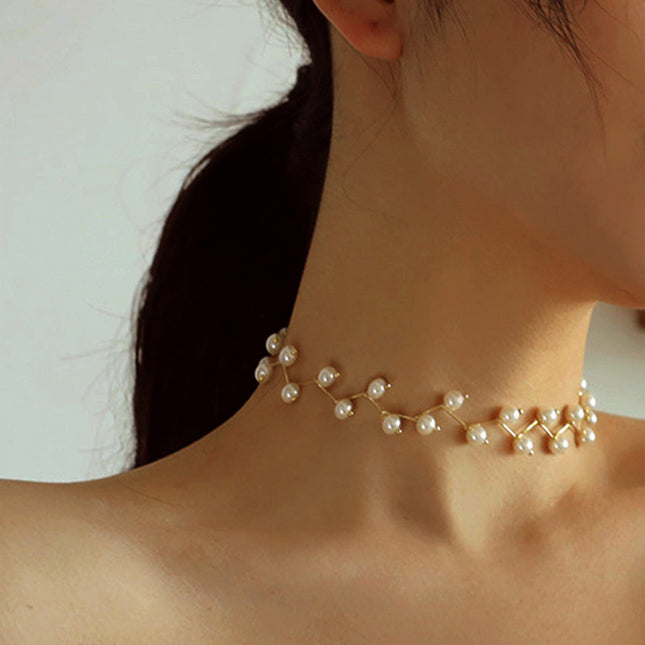 Collar de perlas de playa de temperamento de perlas Collar corto