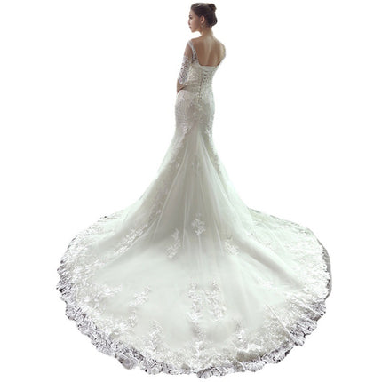 Wholesale Off-shoulder Slim Fishtail Waist Bride Trailing Tail Wdding Dress