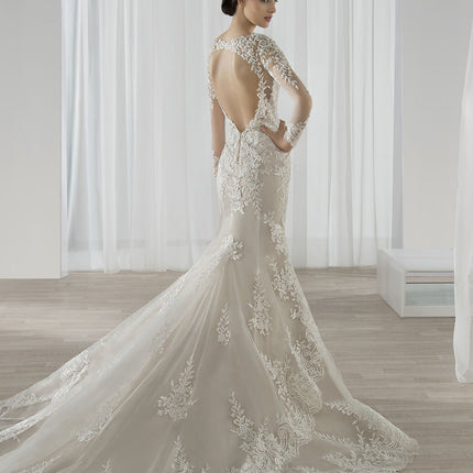 Wholesale Bridal Lace Shoulders Long Sleeves Slim Long Tail Wedding Dress