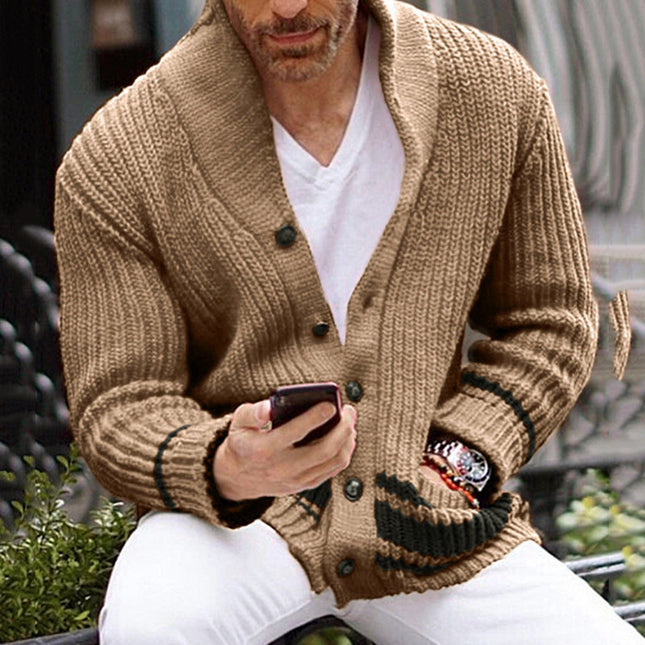 Chaqueta de suéter de manga larga con solapa de cárdigan grueso para hombre