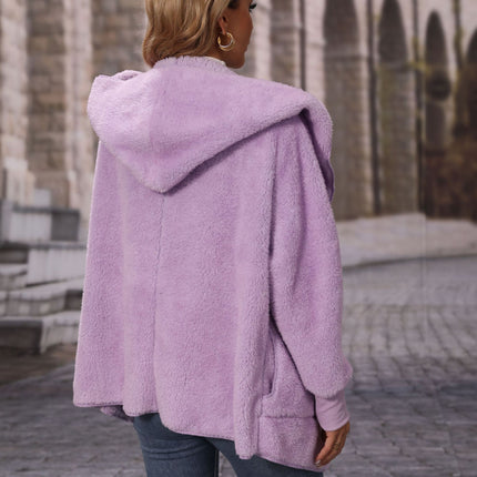 Wholesale Women's Hooded Long Sleeve Buttonless Double Fleece Casual Coat