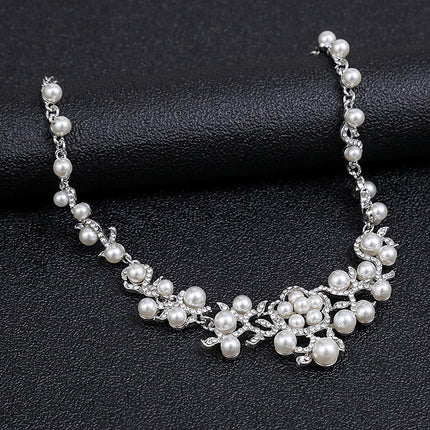 Conjunto de pendientes de collar de perlas Accesorios de joyería nupcial Conjunto de dos piezas de aleación