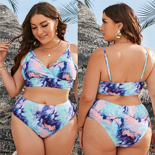Push-up-Sling-Badeanzug für Damen in Übergröße mit Bikini-Print