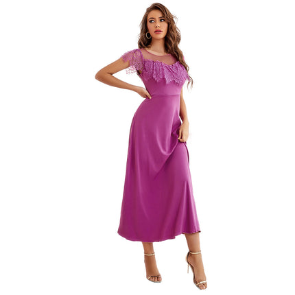 Wholesale Women's Summer Lace High Waist Short Sleeve Dress