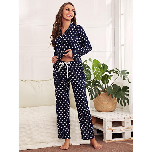 Pajamas Star Print Cardigan Long Sleeve Homewear Set