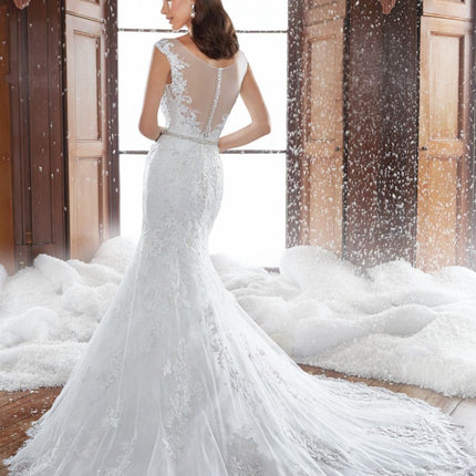 Braut-Spitzen-Hosenträger tailliertes Meerjungfrau-Hochzeitskleid