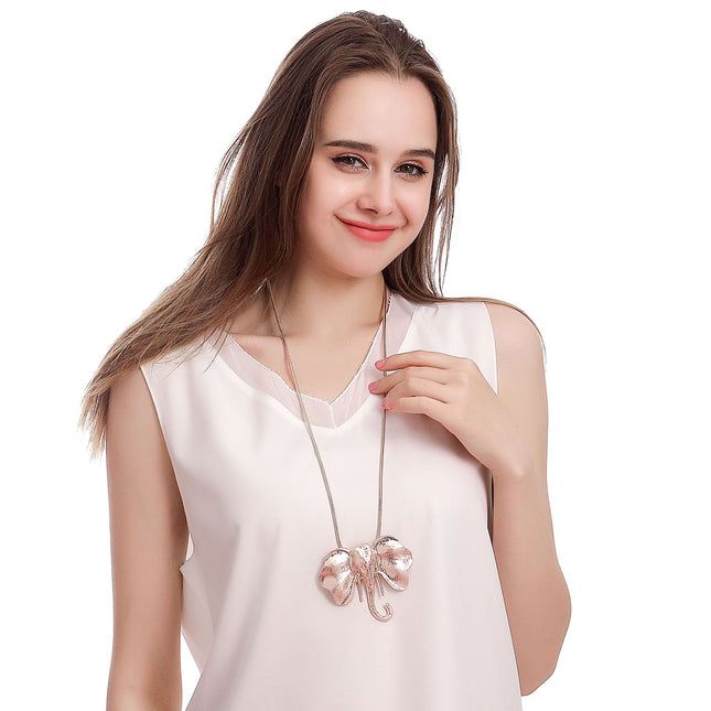 Wholesale Women's Trendy Elephant Head Exaggerated Long Necklace