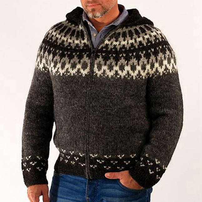 Wholesale Men's Fall Winter Long Sleeve Zipper Cardigan Hooded Sweater
