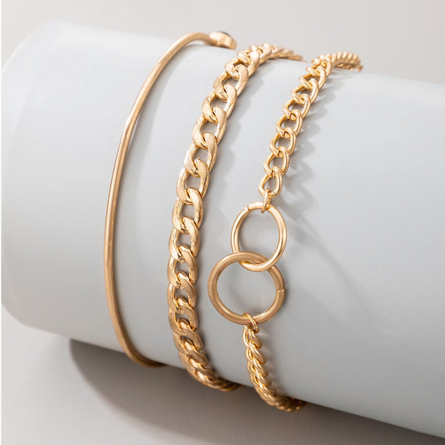 Geometric Circle Metal Thick Chain Multilayer 3-Piece Bracelet