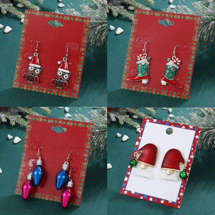 Wholesale Christmas Owl Santa Hat Earrings Colorful Boot Earrings