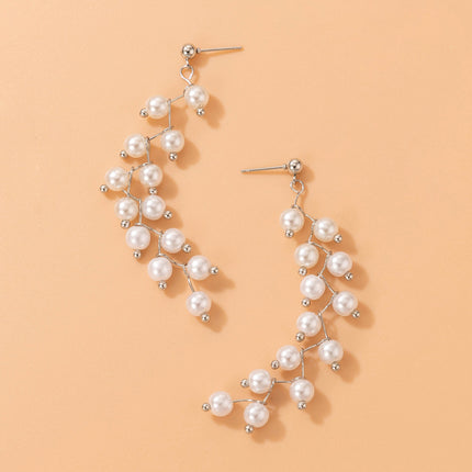 Pearl Tassel Stud Earrings Geometric Simple Beaded Earrings