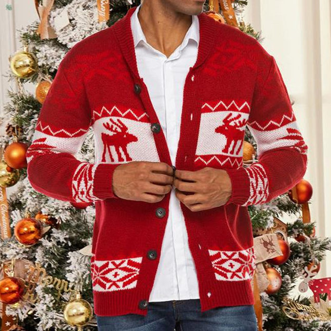 Chaqueta de suéter tipo cárdigan con botones de Navidad para hombre de otoño invierno