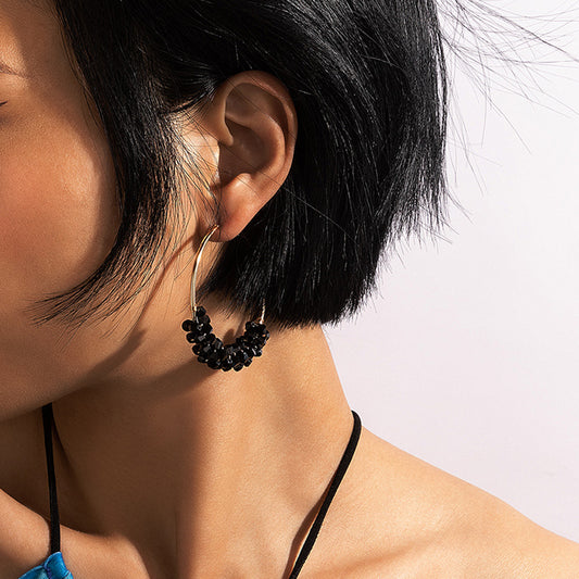 Wholesale Fashion Plastic Bead Beaded Hoop Earrings