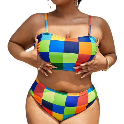 Bañador de bikini dividido de talla grande con estampado fluorescente para mujer
