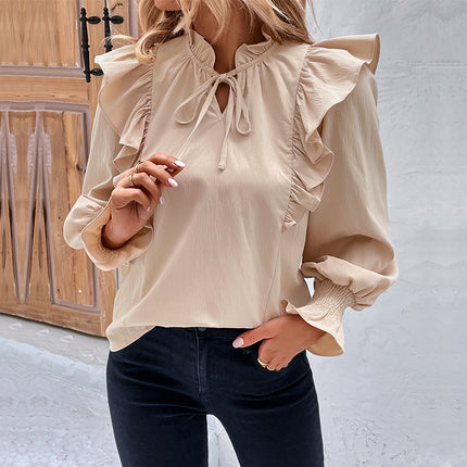 Wholesale Women's Spring Summer Ruffle Long Sleeve Shirt