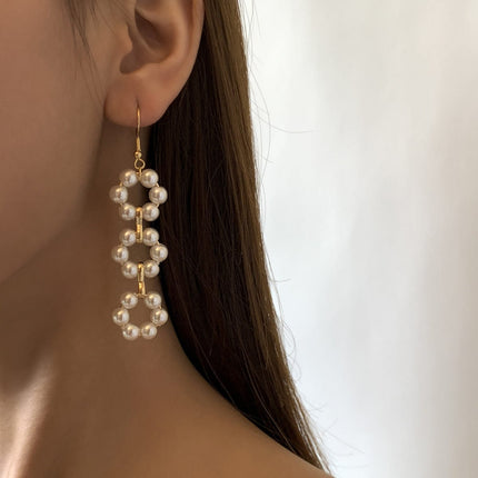 Wholesale Simple Sweet Cool Flower Pearl Long Stud Earrings