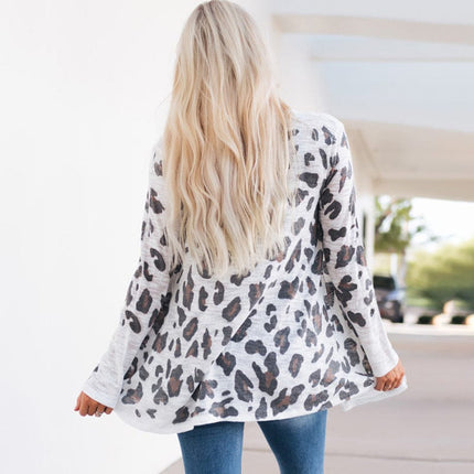 Wholesale Women's Leopard Print Loose Long Sleeve Cardigan Sweater