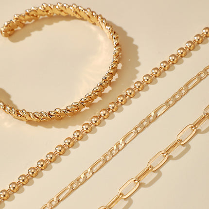 Pulsera de cadena de oro de aleación de cadena de bola de moda al por mayor cuatro piezas