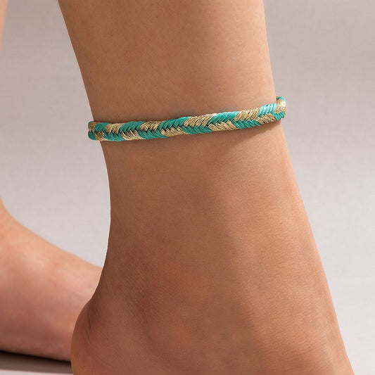 Hand-woven Cord Geometric Color Twist Single Anklet