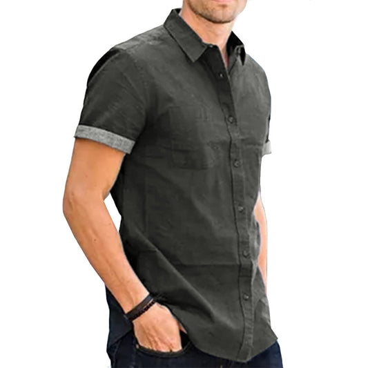 Wholesale Men's Short Sleeve Summer Business Denim Non-Iron Shirt