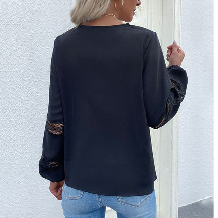 Wholesale Ladies Spring Autumn Long Sleeve Pullover V-Neck Shirt