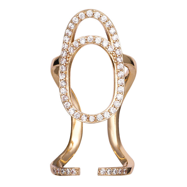 Anillo de punta de dedo de circonita de cobre chapado en oro de moda